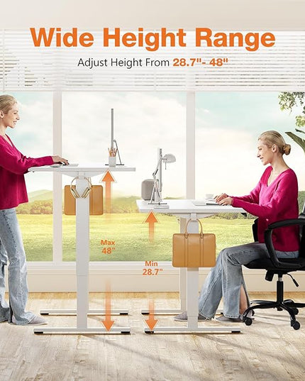 Sweetcrispy Standing Desk Adjustable Height, 48inch Electric Sit Stand up Desk for Home Office, Modern Rising Work Table for Computer Laptop, Lift Gaming Desk Sturdy Ergonomic Workstation, White - LeafyLoom