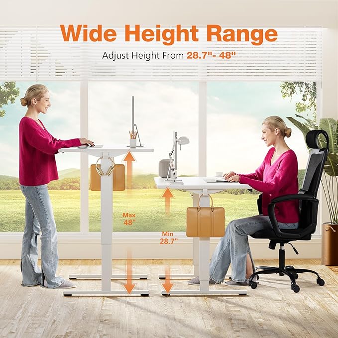 Sweetcrispy Standing Desk Adjustable Height, 48inch Electric Sit Stand up Desk for Home Office, Modern Rising Work Table for Computer Laptop, Lift Gaming Desk Sturdy Ergonomic Workstation, White - LeafyLoom