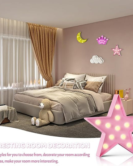 Pink Star Night Light for Kids, Battery Powered Birthday Party Decorations, Kids Room Decor for Bedrooms, Baby Night Light, Toddler Room Decor, Pink Room Decor, Pink Wall Decor for Bedroom - LeafyLoom