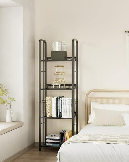 Bookshelf Vertical Storage Freestanding Storage Stand for Living Room, Bedroom, Kitchen, Rust Resistance, Easy Assemblyl Free CombinationMulti-Functional Organizer (4 Tiers, Black) - LeafyLoom