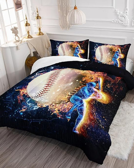 Axolotl 3D Baseball Comforter Set Twin,Sports Bedding,Red Blue Water Fire Comforter Set,Sports Baseball Loveer Bedding Set,Sport Game Comforter for Kids Boys Teens Adults,1 Quilt 2 Pillowcases - LeafyLoom