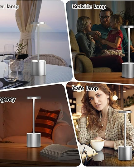 2Pack Cordless Table Lamp, Rechargeable LED Battery 5000mAh Metal USB Portable Powered Desk Lamp, 3 Levels Brightness Light for Restaurants Outdoor (2pack 10.25in Silver) - LeafyLoom