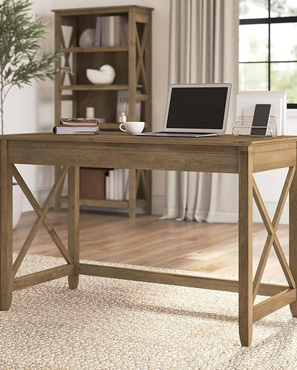 Bush Furniture Key West 2-Drawer Lateral File & Writing Table Set, Modern Farmhouse Home Office - LeafyLoom