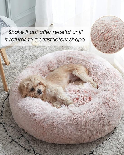 WESTERN HOME WH Calming Dog Bed & Cat Bed, Anti-Anxiety Donut Dog Cuddler Bed, Warming Cozy Soft Dog Round Bed, Fluffy Faux Fur Plush Dog Cat Cushion Bed for Small Medium Dogs and Cats WESTERNHOME