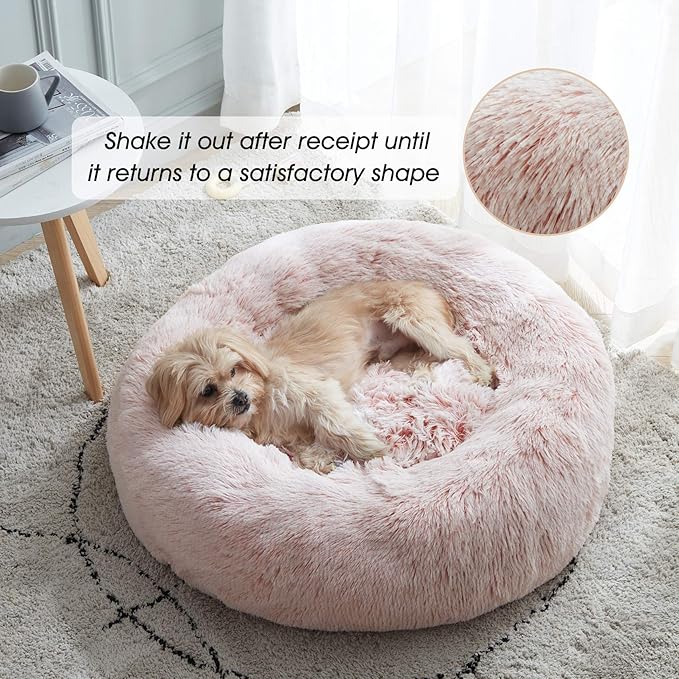 WESTERN HOME WH Calming Dog Bed & Cat Bed, Anti-Anxiety Donut Dog Cuddler Bed, Warming Cozy Soft Dog Round Bed, Fluffy Faux Fur Plush Dog Cat Cushion Bed for Small Medium Dogs and Cats WESTERNHOME