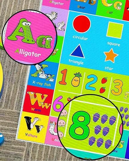 Kids Alphabet Play Game Rug - 5'x7' ABC Numbers and Shapes Educational Learning Toddler Carpet - Kids Room Playroom Classroom Kindergarten Activity Fun Soft Non-Slip Mat - LeafyLoom