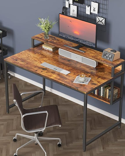 BANTI Computer Home Office Desk, 47" Small Desk Table with Storage Shelf and Bookshelf, Study Writing Table Modern Simple Style Space Saving Design, Black - LeafyLoom