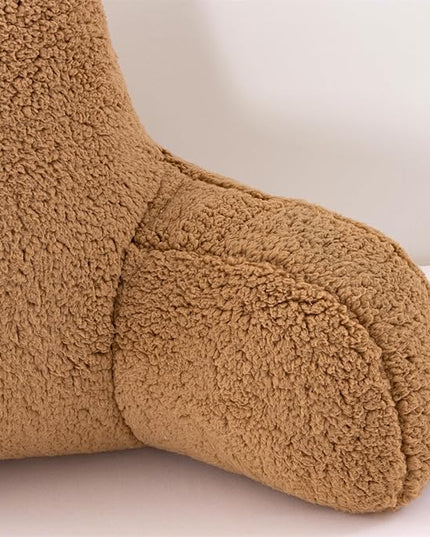 A Nice Night Sherpa Fleece Flannel Reading Pillow Bed Wedge Children Backrest with Arms Back Support for Sitting Up in Bed/Couch,Khaki - LeafyLoom