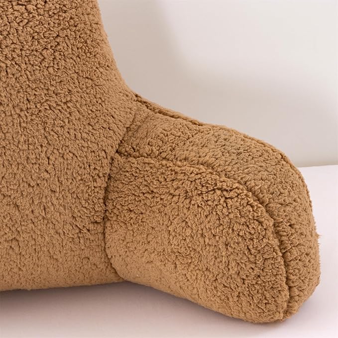 A Nice Night Sherpa Fleece Flannel Reading Pillow Bed Wedge Children Backrest with Arms Back Support for Sitting Up in Bed/Couch,Khaki - LeafyLoom