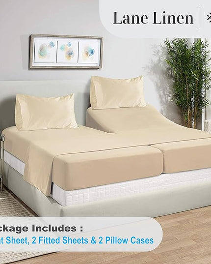 LANE LINEN Split King Sheets for Adjustable Beds - 1000 Thread Count 5 Piece Set 100% Egyptian Cotton Sateen Weave Cool Breathable & Soft 2 Fitted Fits Upto 17" Deep Pockets Ivory - LeafyLoom