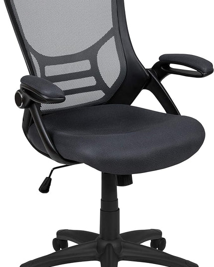 Flash Furniture Porter High-Back Swivel Office Chair with Adjustable Lumbar Support and Seat Height, Ergonomic Mesh Desk Chair with Flip-Up Armrests, Black - LeafyLoom