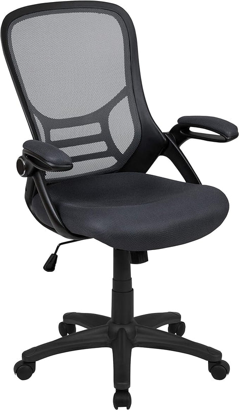 Flash Furniture Porter High-Back Swivel Office Chair with Adjustable Lumbar Support and Seat Height, Ergonomic Mesh Desk Chair with Flip-Up Armrests, Black - LeafyLoom