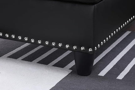 71" L Shaped Sectional Sofa with Storage Ottoman, Faux Leather Upholstered Modular Couch with Reversible Cup Holder, for Living Room, Apartment and Office, 71inch, Black-1 - LeafyLoom