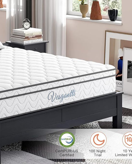 Vesgantti Full Size Mattress, 10.1 Inch Hybrid Full Mattress in a Box, Double Mattress with Memory Foam and Pocket Spring, Ergonomic Design & Pressure Relief, Medium Firm Feel - LeafyLoom