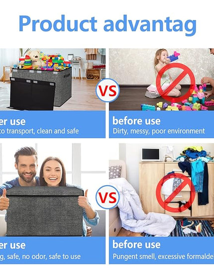homyfort Large Toy Box Storage Chest for Kids Boys,Collapsible Toy Bin Organizer Basket with Lids for Blanket,Toys,Toddler,Nursery,Playroom (Black) - LeafyLoom