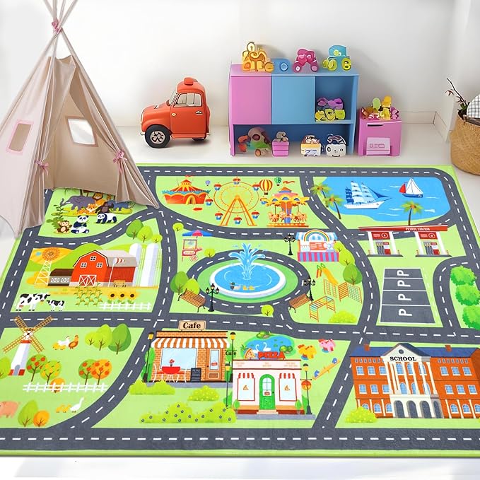HEBE Kids Play Rug 4'x6' ABC Alphabet Numbers Shapes Educational Kid Area Rug Washable Baby Crawling Mat Non Slip Kid Play Mat Carpet for Girl Boy Bedroom Playroom - LeafyLoom