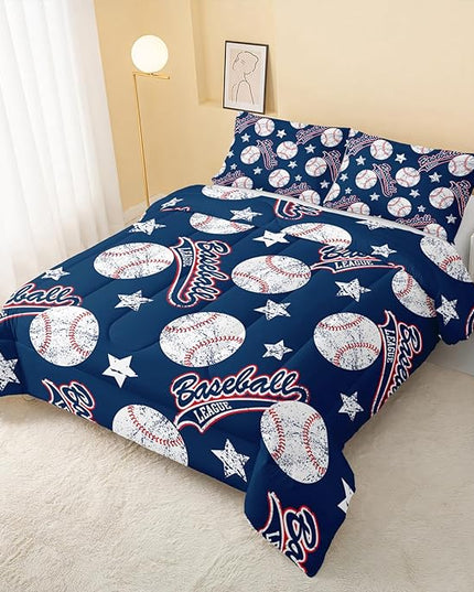 3D Baseballs Comforter King Size,Blue Baseball Kids Comforter Set,3Pcs Bedding Set Printed Comforter with 2 Pillowcases,Down Alternative,Soft and Lightweight,for All Seasons - LeafyLoom