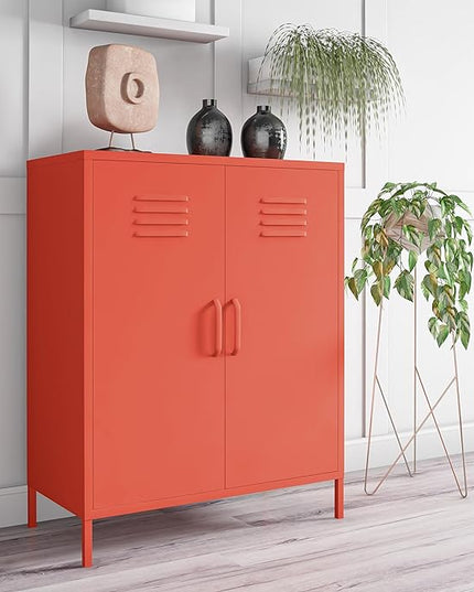 Novogratz Cache 2 Door Metal Locker Storage Cabinet, Orange - LeafyLoom