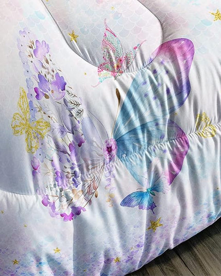 Axolotl Butterfly Bedding Twin,Rainbow Butterfly Comforter Set for Girls Teens,Butterfly Bedding for Girls with Golden Star Scales Pattern,Butterfly Printed Quilt Set with 1 Comforter 2 Pillowcases - LeafyLoom