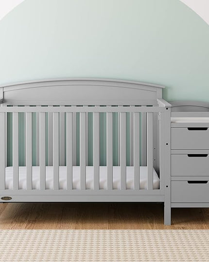 Graco Benton 5-in-1 Convertible Crib and Changer (Pebble Gray) – Crib and Changing Table Combo, Includes Water-Resistant Changing Pad, 3 Drawers, Converts to Toddler Bed, Daybed and Full-Size Bed - LeafyLoom