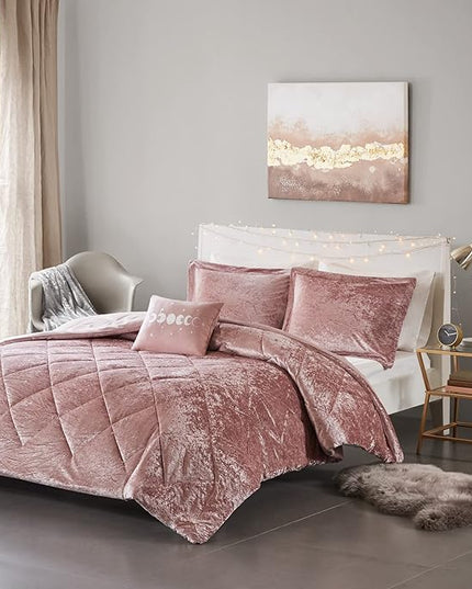 Intelligent Design Twin Duvet Cover Set, Velvet Twin Duvet Set, Luxury Diamond Quilting Pink Duvet Cover, Fluffy Duvet Cover with Decorative Pillow and 1 Sham, 3 Pieces, Blush, Twin/Twin XL - LeafyLoom