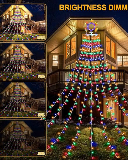 PUHONG Christmas Decorations, 320 LED Outdoor String Lights, Snowflakes Hanging Christmas Tree Topper Lights with 11 Modes for Holiday, Wedding, Party, Yard Decor (Warm White&Multicolored) PUHONG