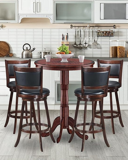Chestnut 42 Pedestal, Rubber Wood Pub, Wooden Vintage Side, Antique Round Table for Bar Kitchen Dining Room, Finish - LeafyLoom