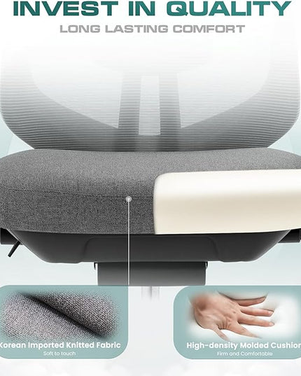 Ergonomic Mesh Office Chair, High Back Computer Executive Desk Chair with Adjustable Headrest and 4D Arms, Slide Seat, Tilt Lock-Dark Grey - LeafyLoom