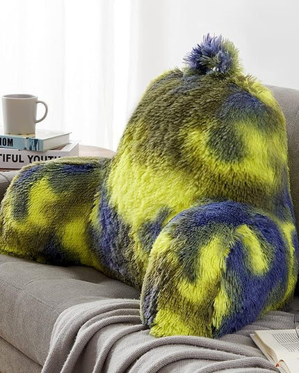Fur Reading Pillow - Big Size 30x17x17 Inch with Premium Stuffing, Adult & Children Backrest Pillow with Arms, Bed Wedge Pillow for Headboard, Back Support Pillow for Sitting Up in Bed - LeafyLoom
