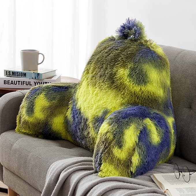 Fur Reading Pillow - Big Size 30x17x17 Inch with Premium Stuffing, Adult & Children Backrest Pillow with Arms, Bed Wedge Pillow for Headboard, Back Support Pillow for Sitting Up in Bed - LeafyLoom