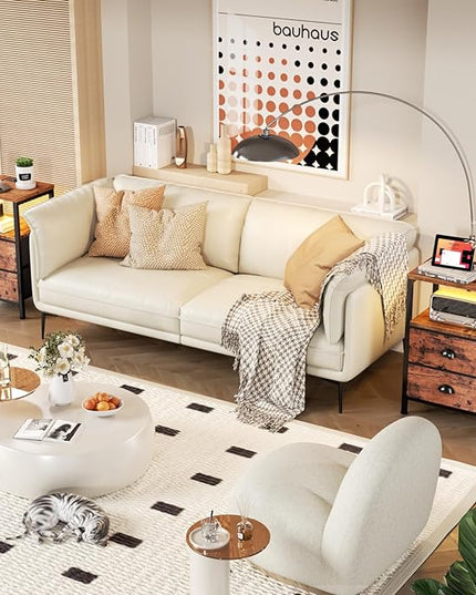 Furologee Nightstand with Charging Station, End Table with LED Lights, Bedside Table with USB Ports & Outlets, Night Stands with 2 Drawers, Side Table for Living Room/Bedroom - LeafyLoom