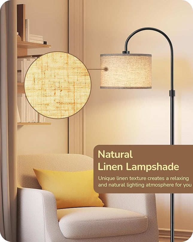 EDISHINE Dimmable Floor Lamp with Remote Control, Modern Arc Standing Lamp, 3000K-6500K Color Temperatures, Reading Light for Living Room Bedroom Office, Footswitch, LED Bulb Included, Black - LeafyLoom