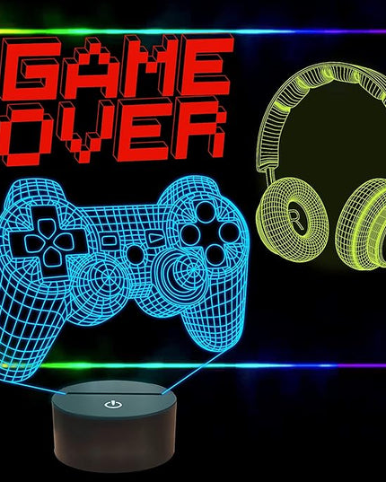 FULLOSUN Pixel Game Over Illusion Lamp, Gamepad 3D Night Light (3 Patterns) with Remote Control 16 Color Changing Gaming Room Headset Decor Best Gamer Gift - LeafyLoom