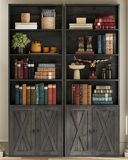 IRONCK Industrial Bookshelves and Bookcases with Doors Set of 2 Floor Standing 6 Shelf Display Storage Shelves 70 in Tall Bookcase for Home Office, Living Room - LeafyLoom