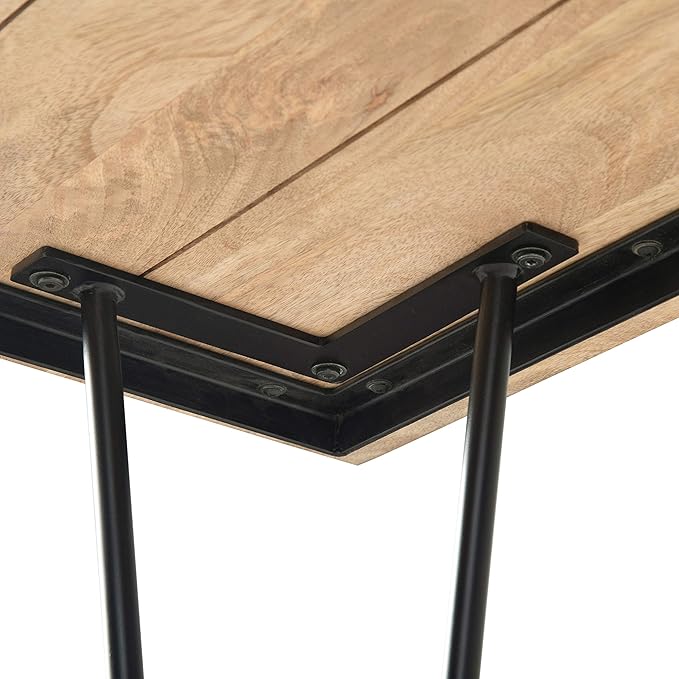 SIMPLIHOME Hunter SOLID MANGO WOOD and Metal 66 Inch Rectangle Industrial Dining Table in Natural, For the Dining Room - LeafyLoom