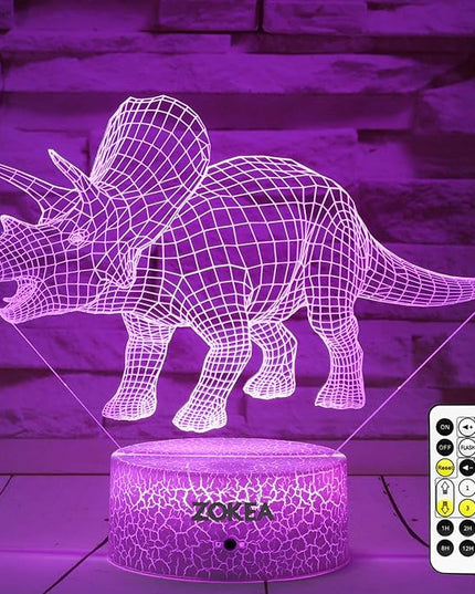 Dinosaur Toys, Dinosaur Gifts for Boys 7 Colors Changing 3D Dinosaur Night Light (4 Patterns) with Timer & Remote Control & Smart Touch, Gifts for Boys Girls Age 2 3 4 5 6 7 8 Year Old Boy Gifts - LeafyLoom