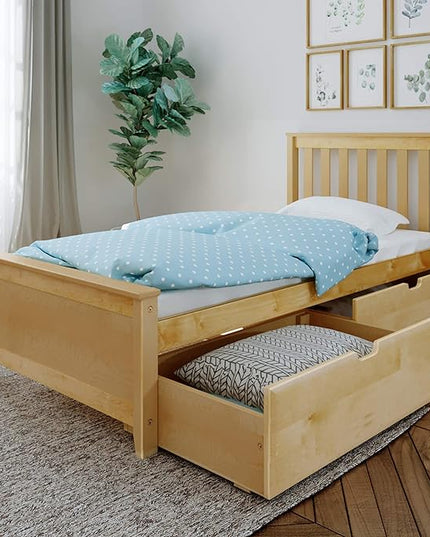 Max & Lily Twin Bed, Bed Frame with Headboard For Kids with Storage Drawers, Slatted, Natural - LeafyLoom