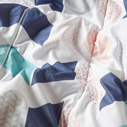 Comfort Spaces Kylar Cozy Comforter Set, Vibrant Chevron Ruching Design with Solid Reverse, All Season Down Alternative Bedding with Matching Sham, Twin/Twin XL (66 in x 90 in), Multi/Blush 2 Piece - LeafyLoom