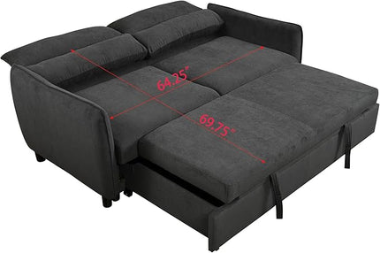 Queen Size Loveseat Sleeper Sofa,3 in 1 Soft Corduroy Upholstered Oversized Convertible Love Seat Sofabed cum Daybed W/Pull Out Sleep Couch Bed and Reclining Backrest for Living Space, 75“, Black - LeafyLoom