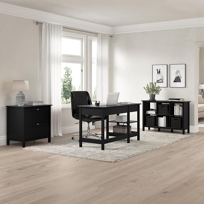 Bush Furniture Broadview 54W Computer Desk with Drawers and Desktop Organizer in Classic Black | Storage for Home Office Workspace - LeafyLoom
