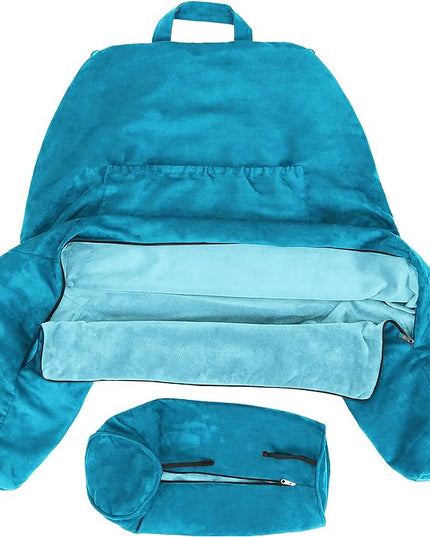 Husband Pillow XXL Cover Aspen Edition Rodeo Blue, Reversible Microfiber to Microsuede, Side & Back Pockets - Handle for Easy Transport - Super Cozy Bed Rest Pillow Cover with Arms - Easy Care - LeafyLoom