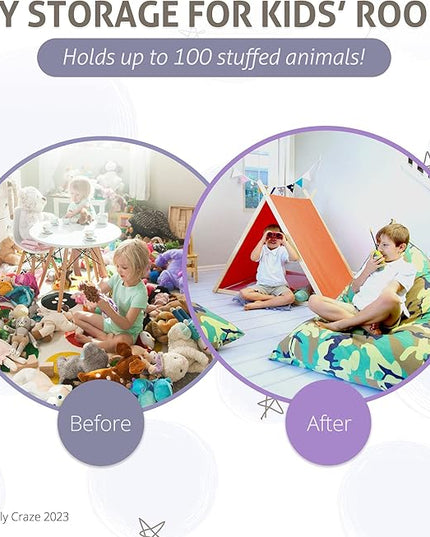 Butterfly Craze Bean Bag Chair Cover, Functional Toddler Toy Organizer, Fill with Stuffed Animals to Create a Jumbo, Comfy Floor Lounger for Boys or Girls, Stuffing Not Included, Camo - LeafyLoom