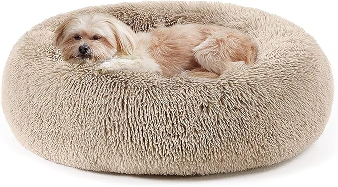 Calming Dog Bed & Cat Bed, Anti-Anxiety Donut Cuddler Warming Cozy Soft Round Bed, Fluffy Faux Fur Plush Cushion bed for Small Medium Dogs and Cats (20"/24"/27"/30") WESTERNHOME