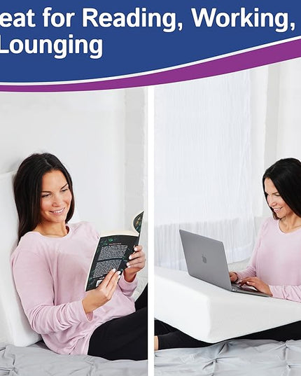 Bed Wedge Pillow With Memory Foam Top 7.5in - Ideal For Comfortable, Restful Sleeping - Wedge Pillow Neck & Back Pain Relief, Acid Reflux, Snoring, Heartburn, Allergies - Versatile & Washable Cover - LeafyLoom