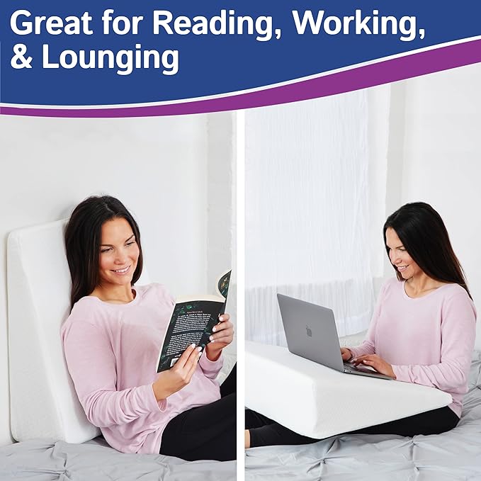 Bed Wedge Pillow With Memory Foam Top 7.5in - Ideal For Comfortable, Restful Sleeping - Wedge Pillow Neck & Back Pain Relief, Acid Reflux, Snoring, Heartburn, Allergies - Versatile & Washable Cover - LeafyLoom