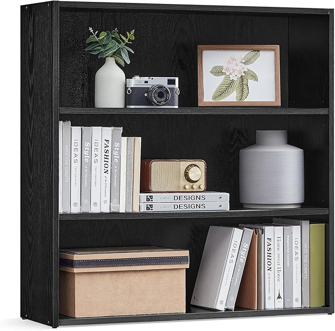 VASAGLE Bookshelf, 31.5 Inches Wide, 3-Tier Open Bookcase with Adjustable Storage Shelves, Floor Standing Unit, Ebony Black ULBC173T56 - LeafyLoom