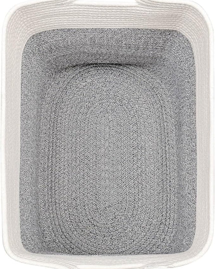 Large Cotton Tall Rectangle Small Laundry hamper Dog Toy Storage Baskets Woven Basket Bins Foldable Medium With Handle Toys and Fabric Storing Storage Silver Gray 2 Pack - LeafyLoom