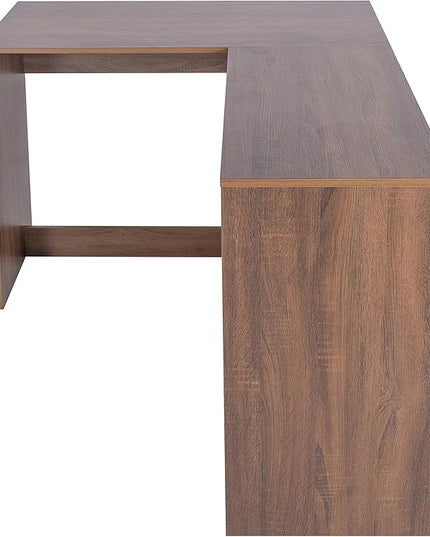 FurnitureR 47.2-Inch L-Shaped Computer Desk Home Office Study Writing Corner Gaming Table Retro Design Work Station Space-Saving for Study Room Bedroom, Walnut - LeafyLoom