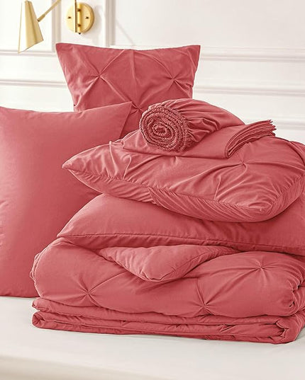 Bedsure Full Size Comforter Sets - Bedding Sets Full 7 Pieces, Bed in a Bag Bed Sets with Comforter, Sheets, Pillowcases & Shams, Adult & Kids Bedding (Coral Red) - LeafyLoom