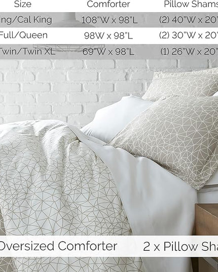 Southshore Fine Living, Inc. Twin Size Comforter Set with Pillow Sham, Reversible Geometric Print is 2 Colors in 1 - Alternative Down Comforter Twin/Twin XL, Soft Microfiber, Taupe & White - LeafyLoom